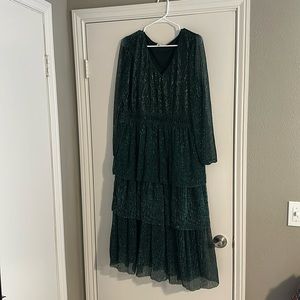 Maurices Green Plisse Long Sleeve Midi Dress